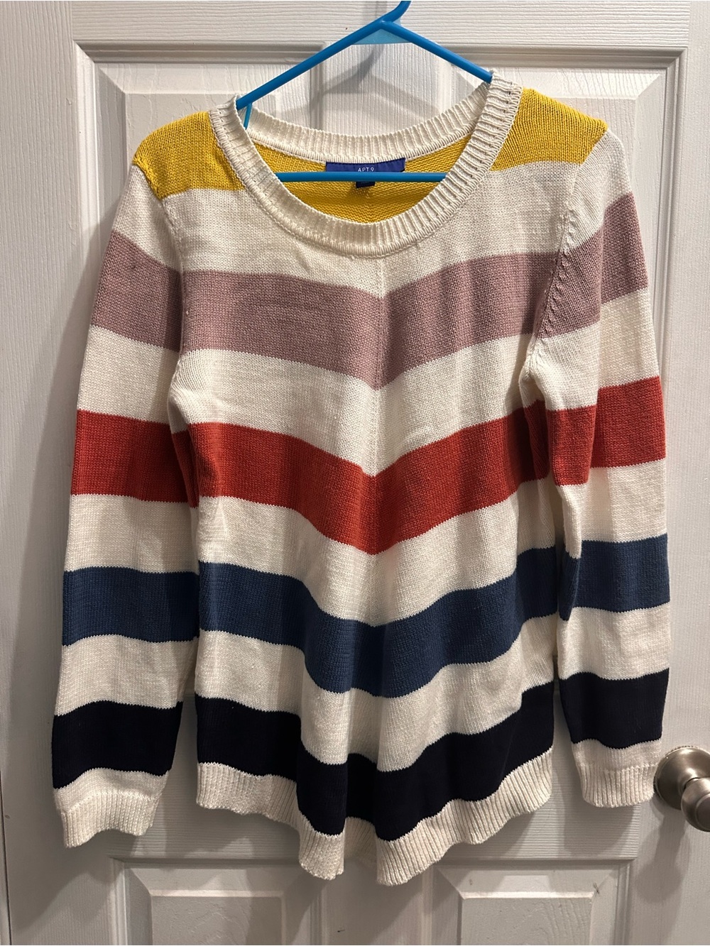 Apt. 9 Multi-Stripe Crewneck Sweater in Cream, Pink, Red, Blue & Yellow